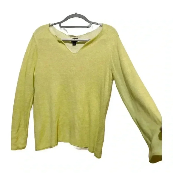 Eileen Fisher Women's V-Neck Long Sleeve Yellow Wool Blend Blouse  M Minimalist - Picture 3 of 10
